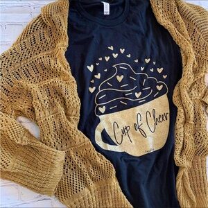 Cup of Cheer Black Long Sleeved Graphic Tee